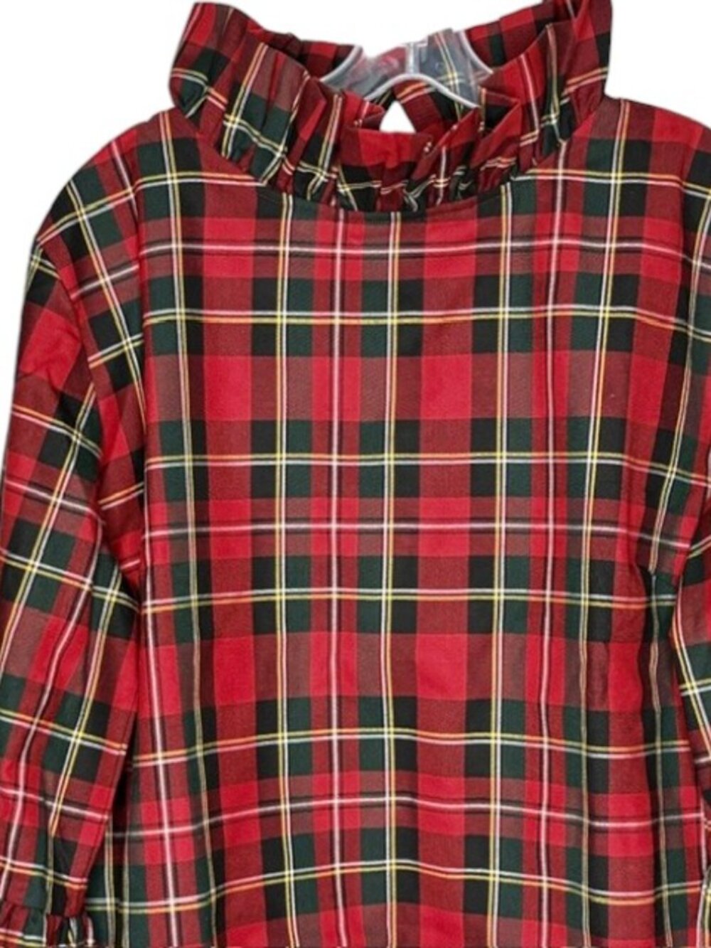 Elizabeth Wilson Katherine Plaid Ruffle Bell Sleeve Top - Red/Blk/Grn/Yel - XXL - Picture 2 of 10